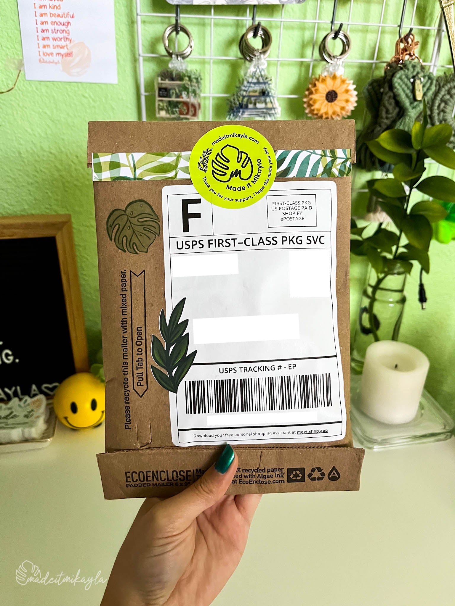 Green Circle Packaging Stickers on Kraft Mailer | MadeItMikayla
