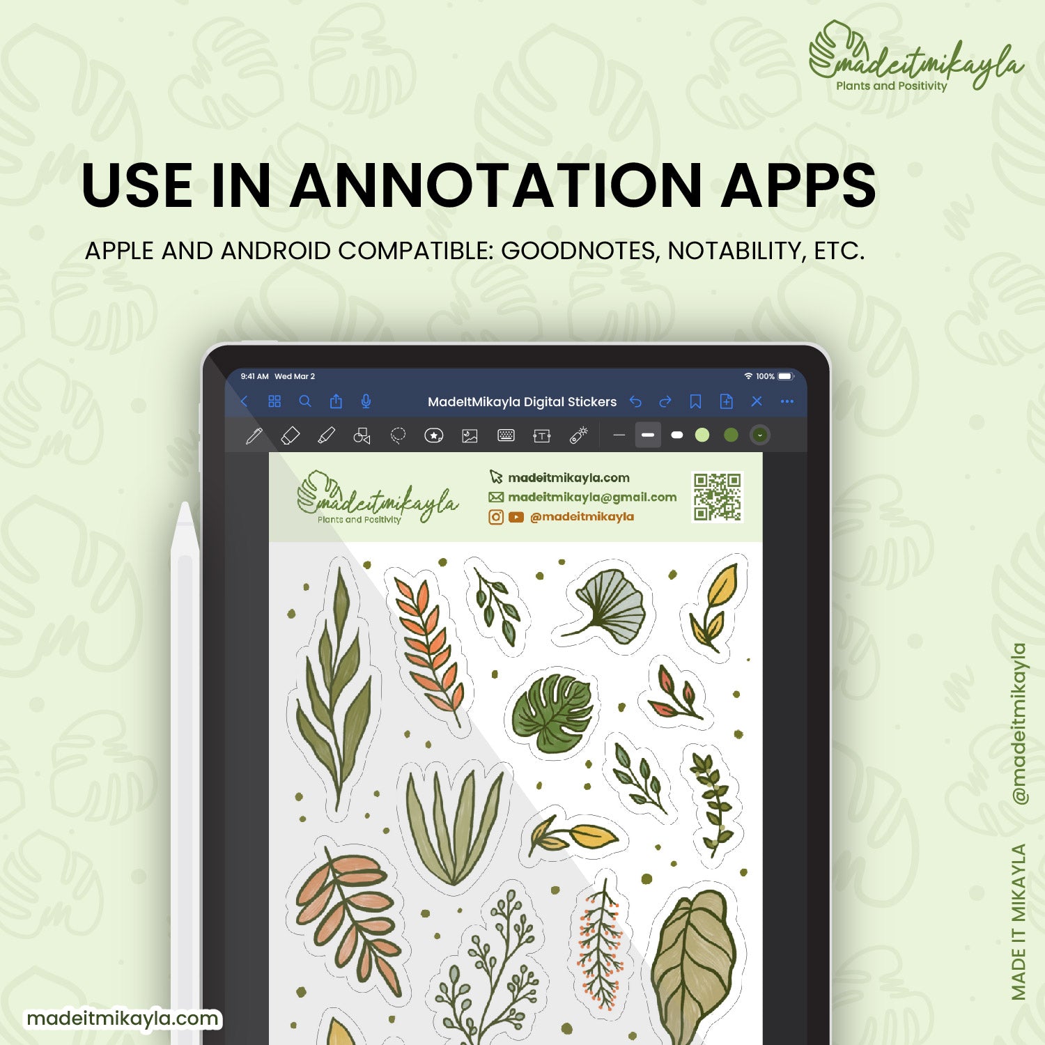 Botanical Foliage Digital Stickers | MadeItMikayla