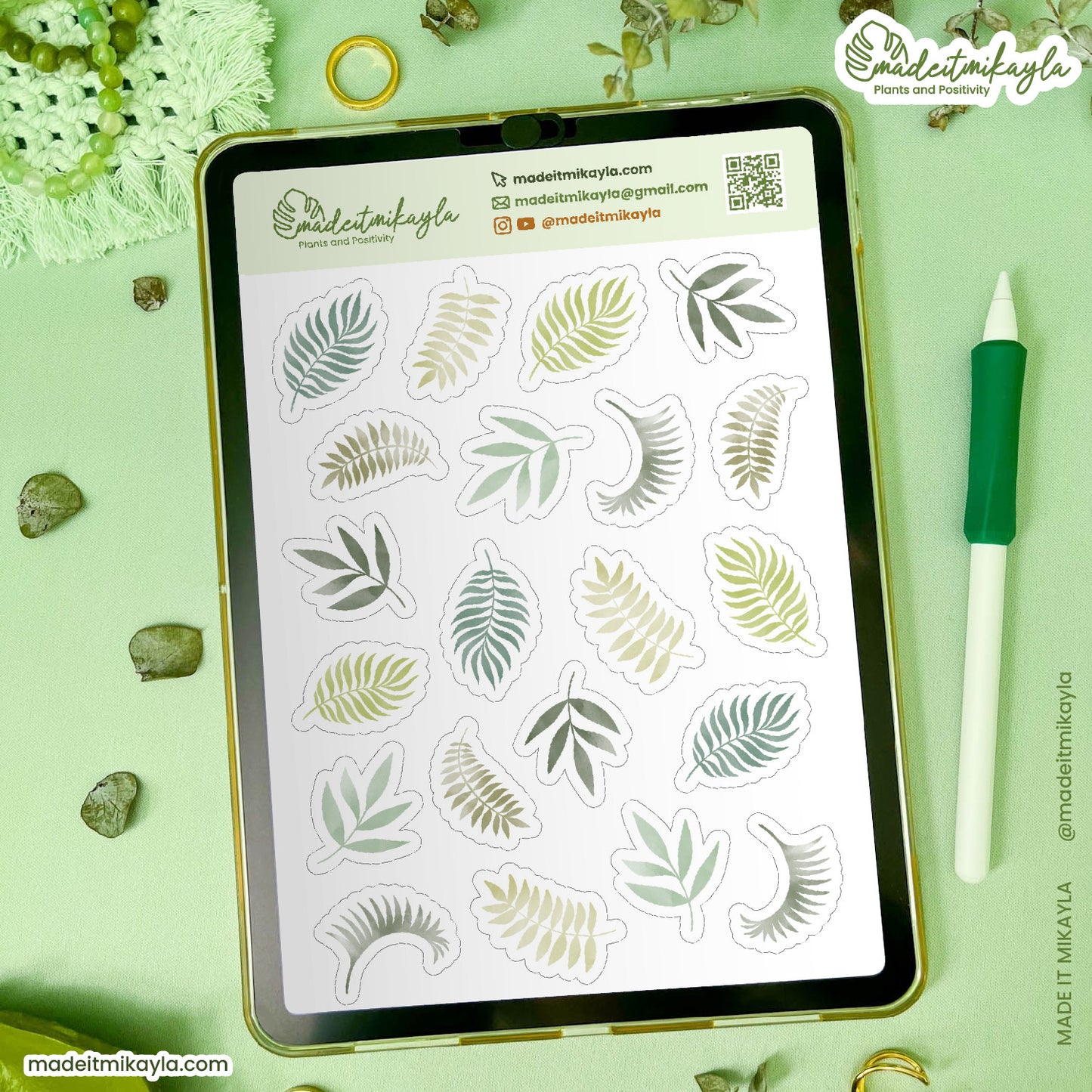 Watercolor Leaves Digital Stickers | MadeItMikayla