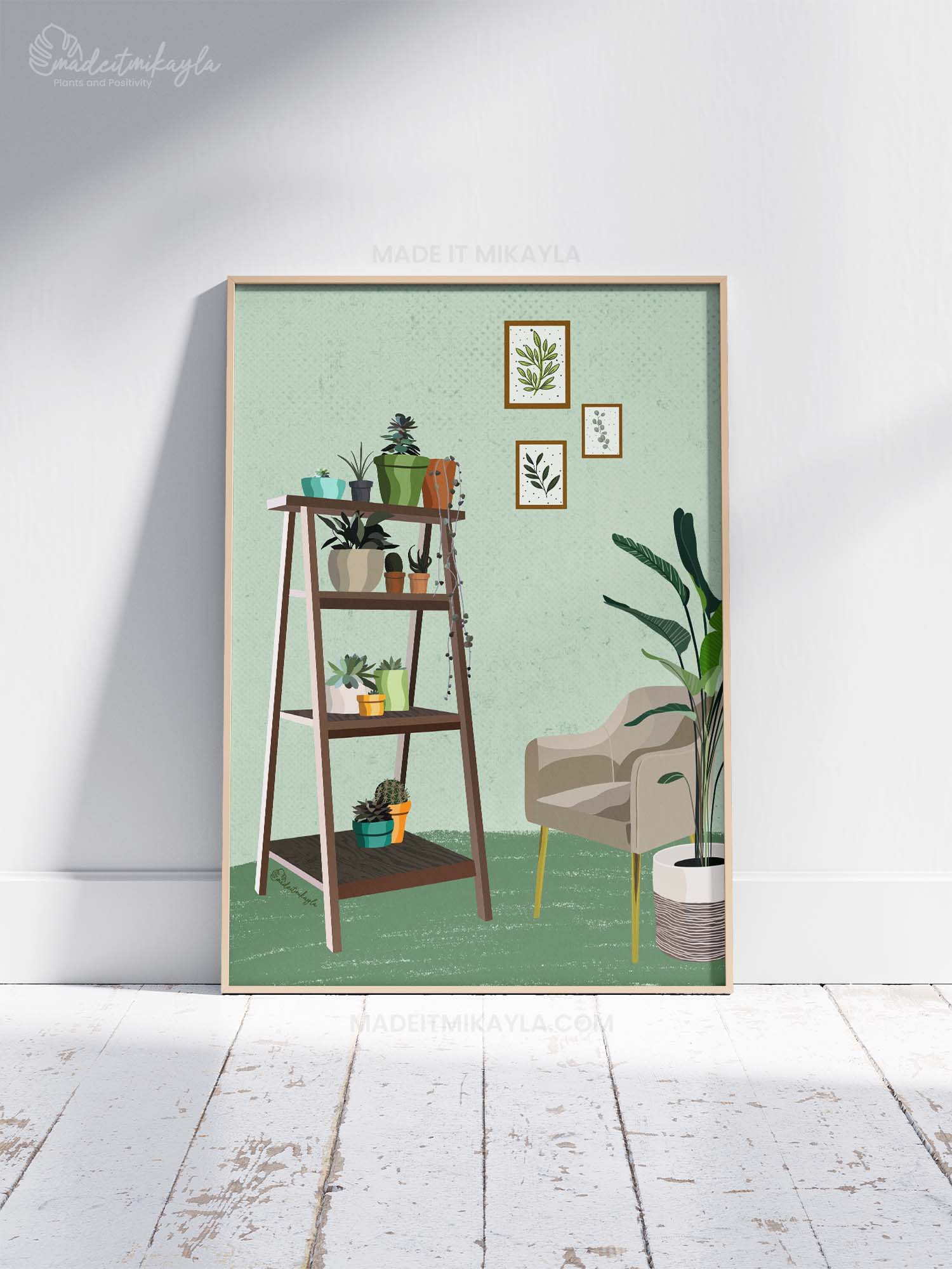 Green Planter's Corner Plant Shelves Art Print | MadeItMikayla