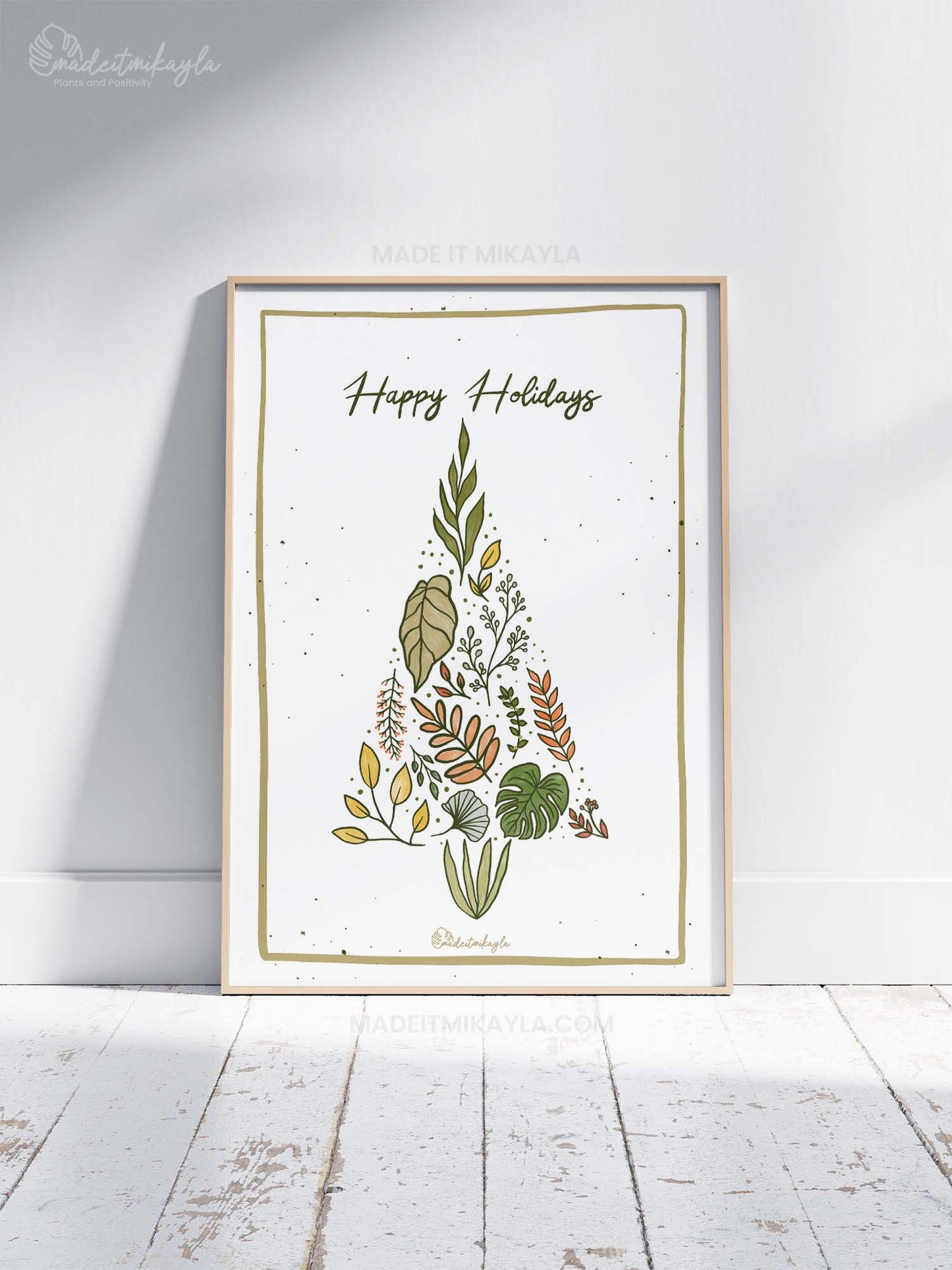 Happy Holidays Leaf Tree Art Print