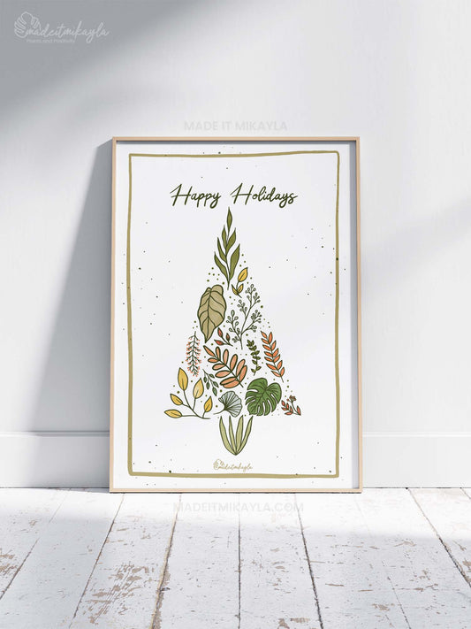 Happy Holidays Leaf Tree Art Print | MadeItMikayla