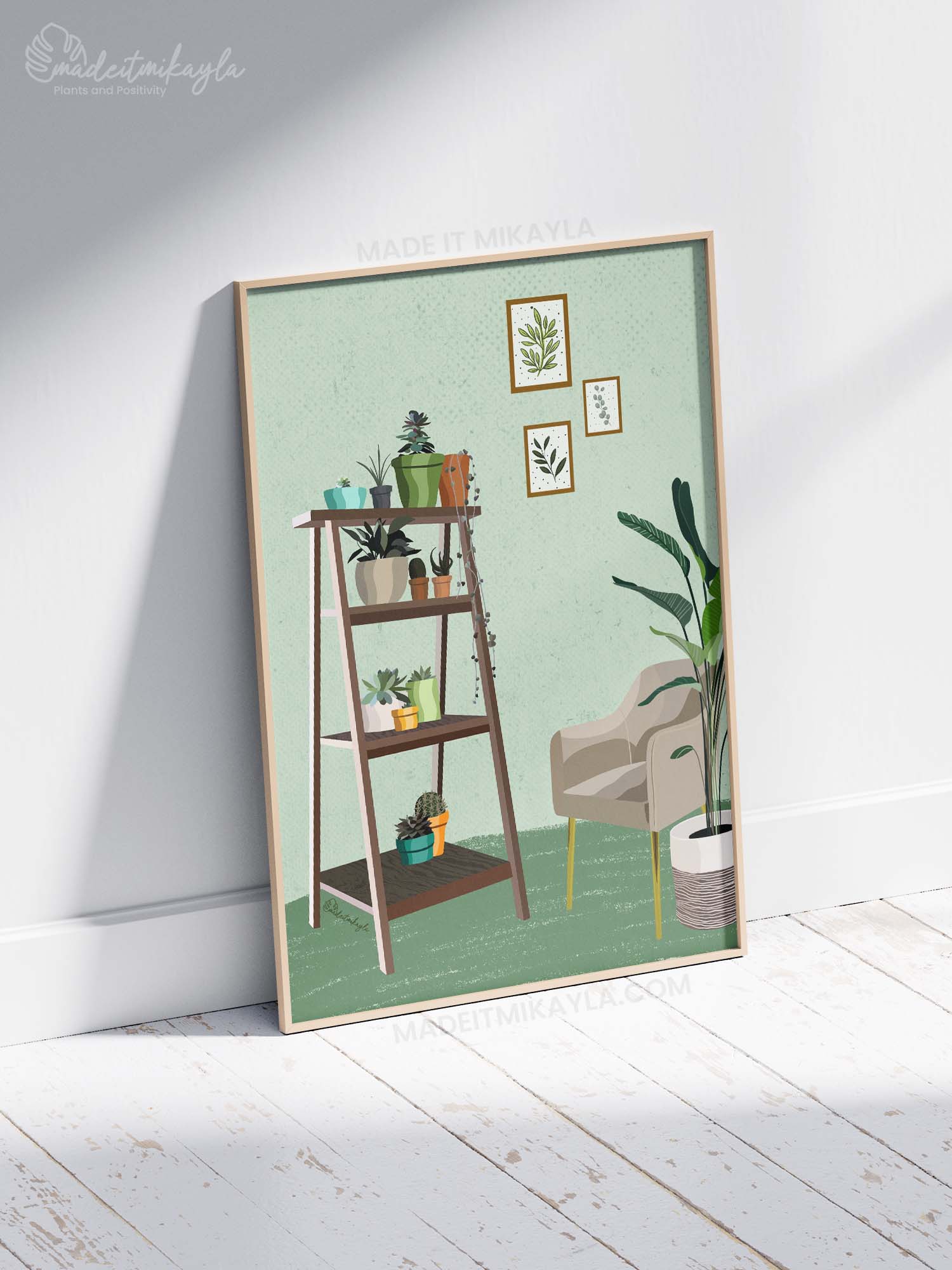 Green Planter's Corner Plant Shelves Art Print | MadeItMikayla