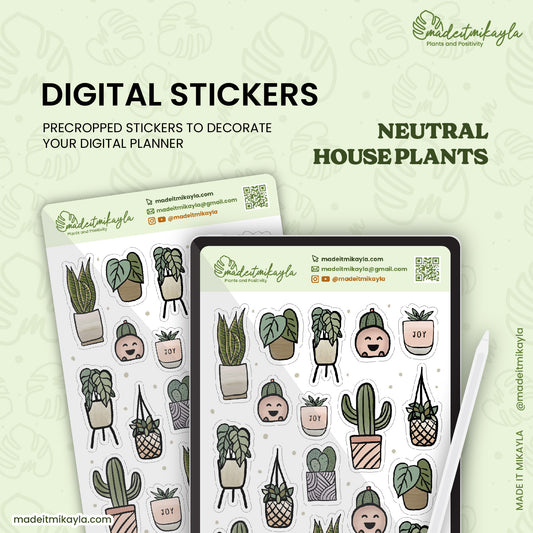 Neutral House Plants Digital Stickers | MadeItMikayla