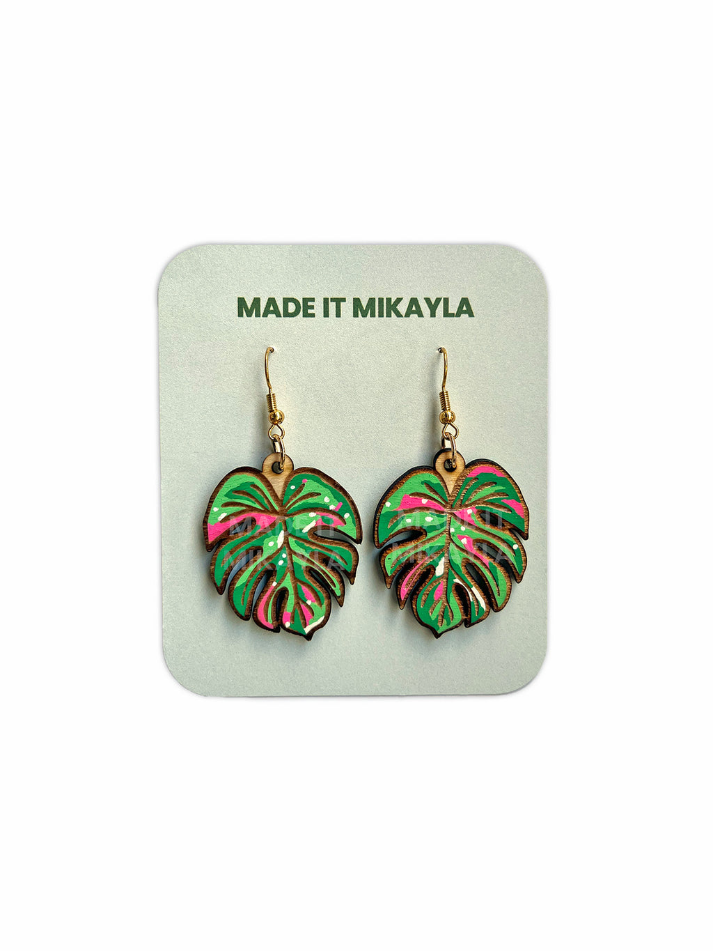Variegated Monstera Leaf Earrings