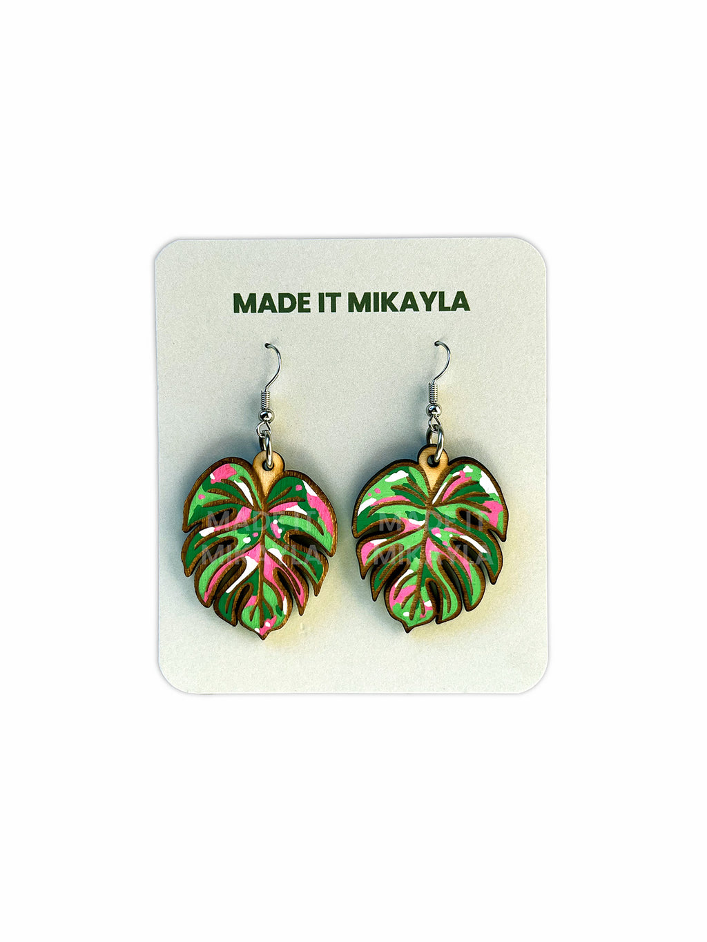 Variegated Monstera Leaf Earrings
