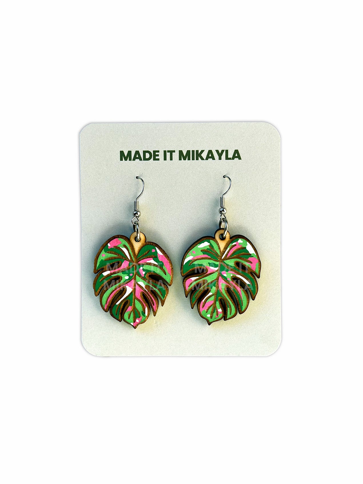 Variegated Monstera Leaf Earrings