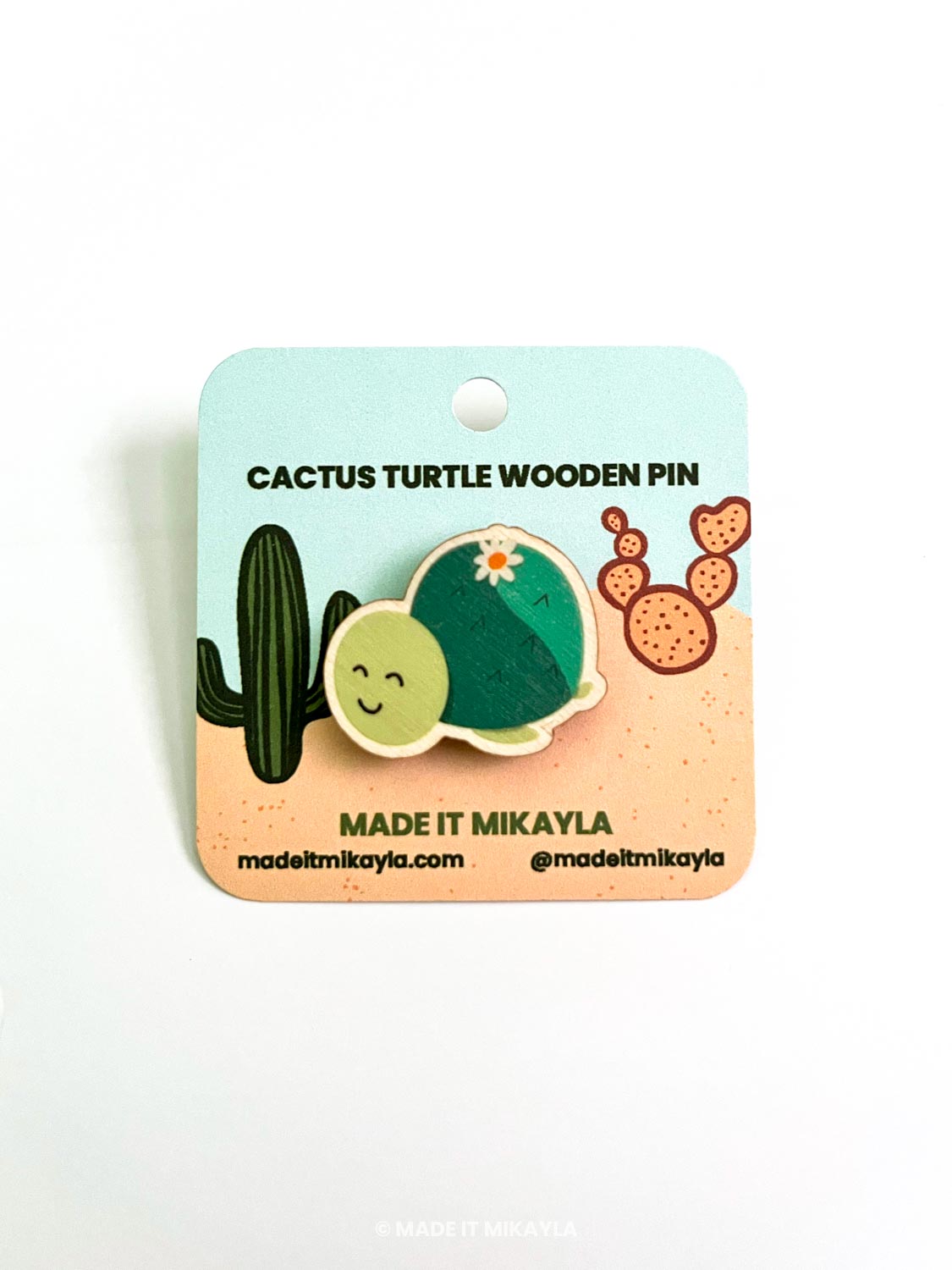 Cactus Turtle Wooden Pin | MadeItMikayla