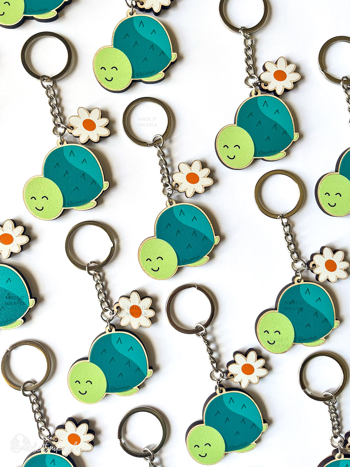 Cactus Turtle Wooden Keychain
