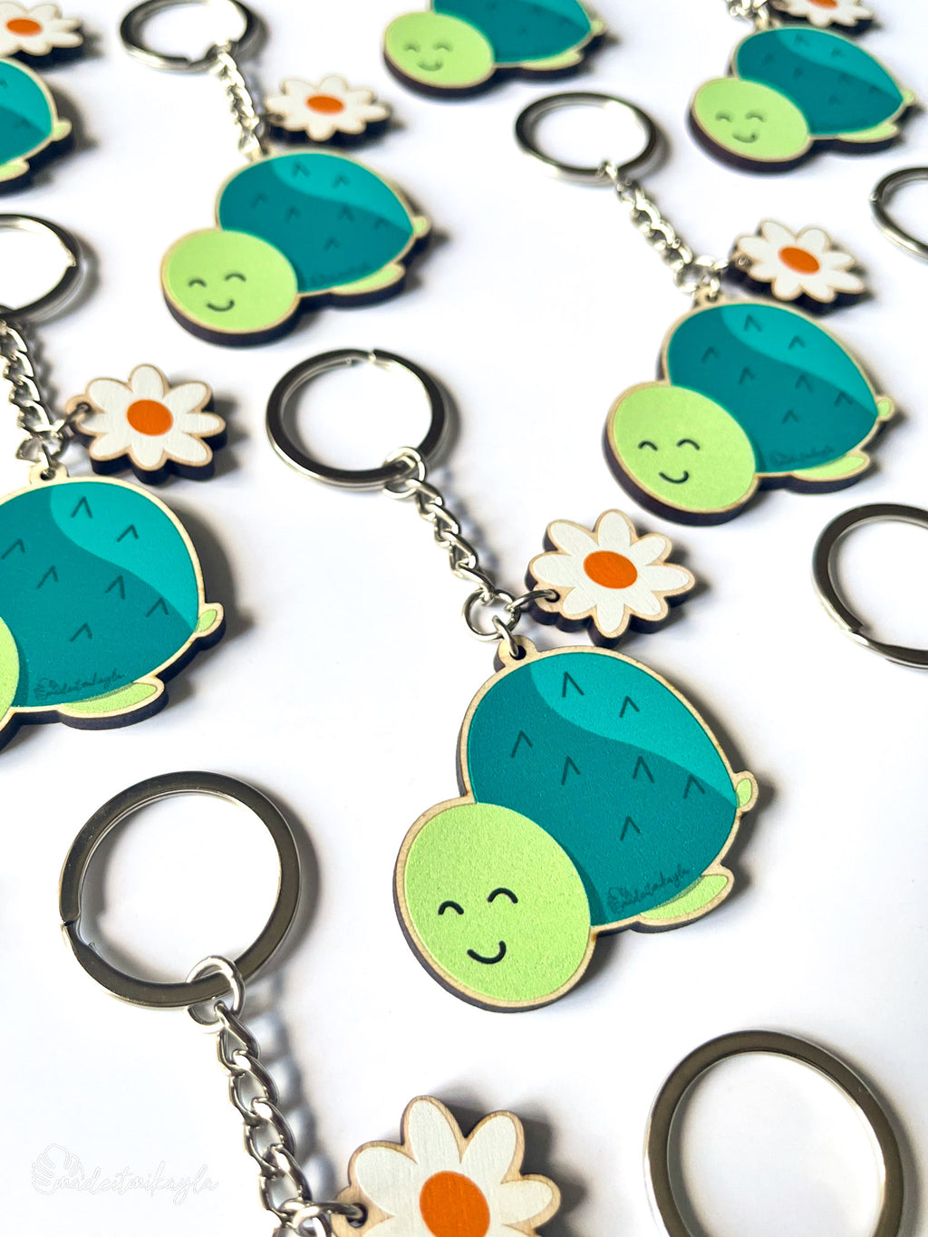 Cactus Turtle Wooden Keychain