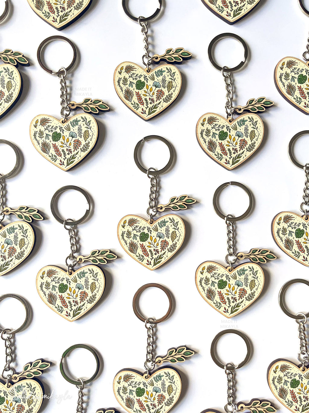 Foliage Heart Wooden Keychain