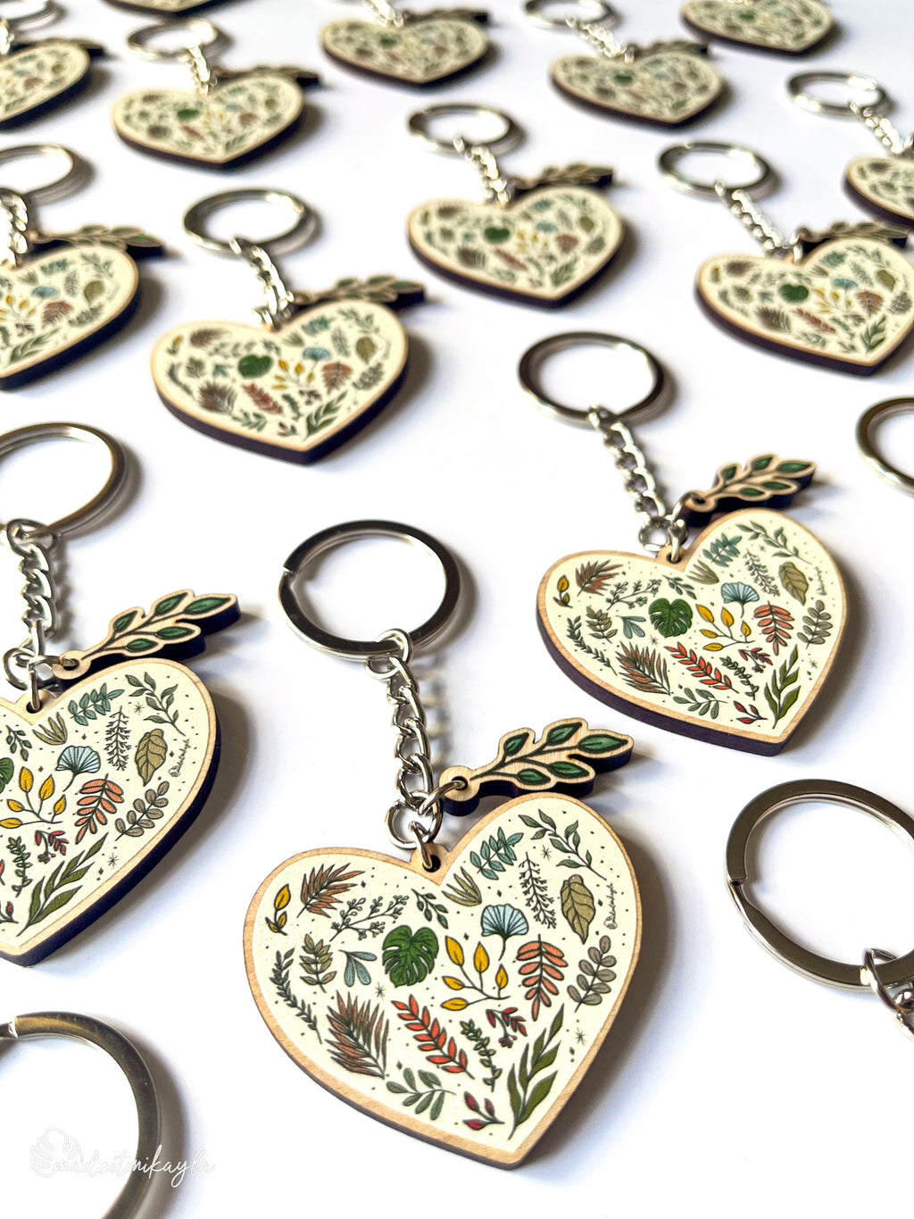 Foliage Heart Wooden Keychain