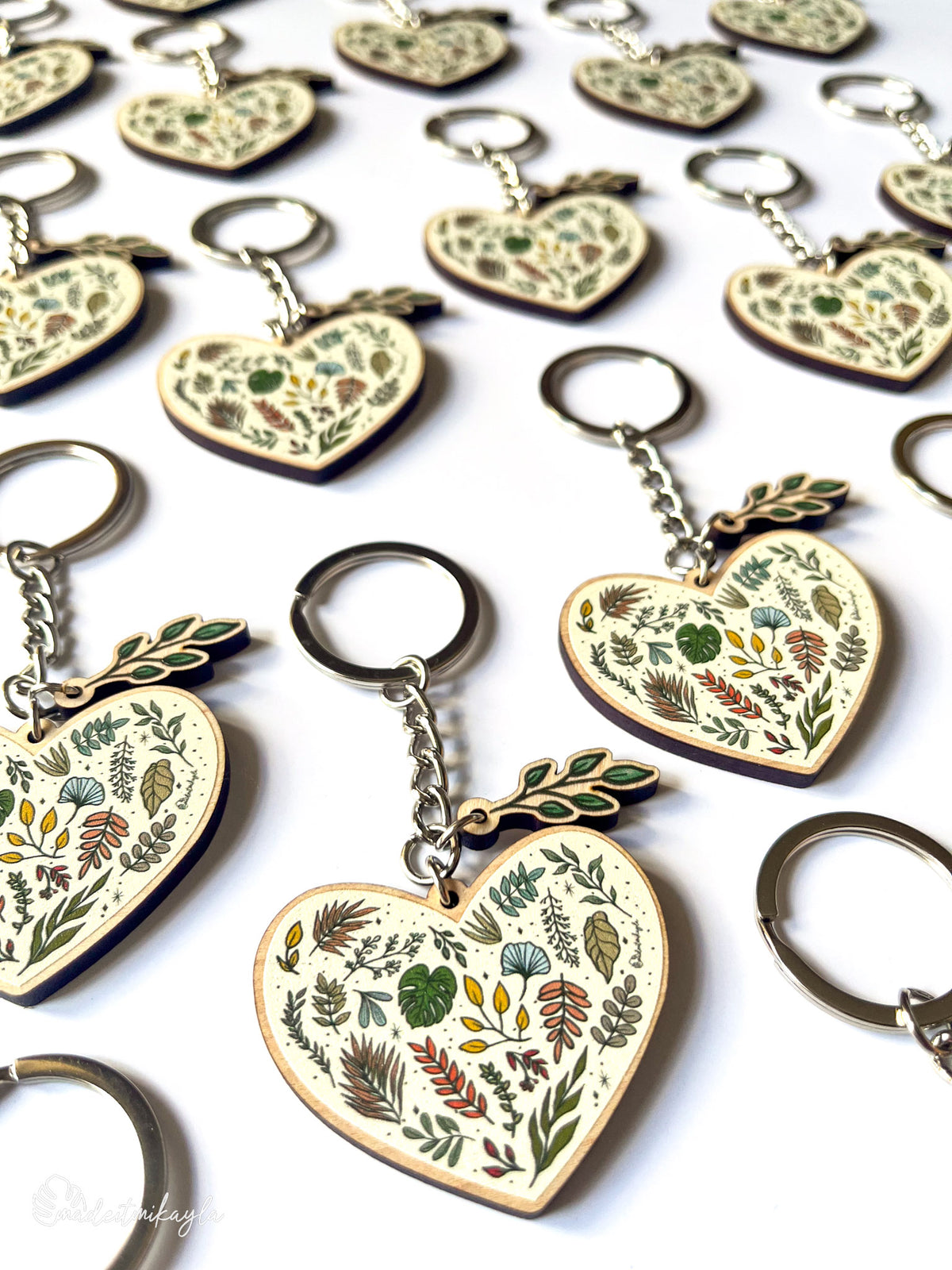 Foliage Heart Wooden Keychain