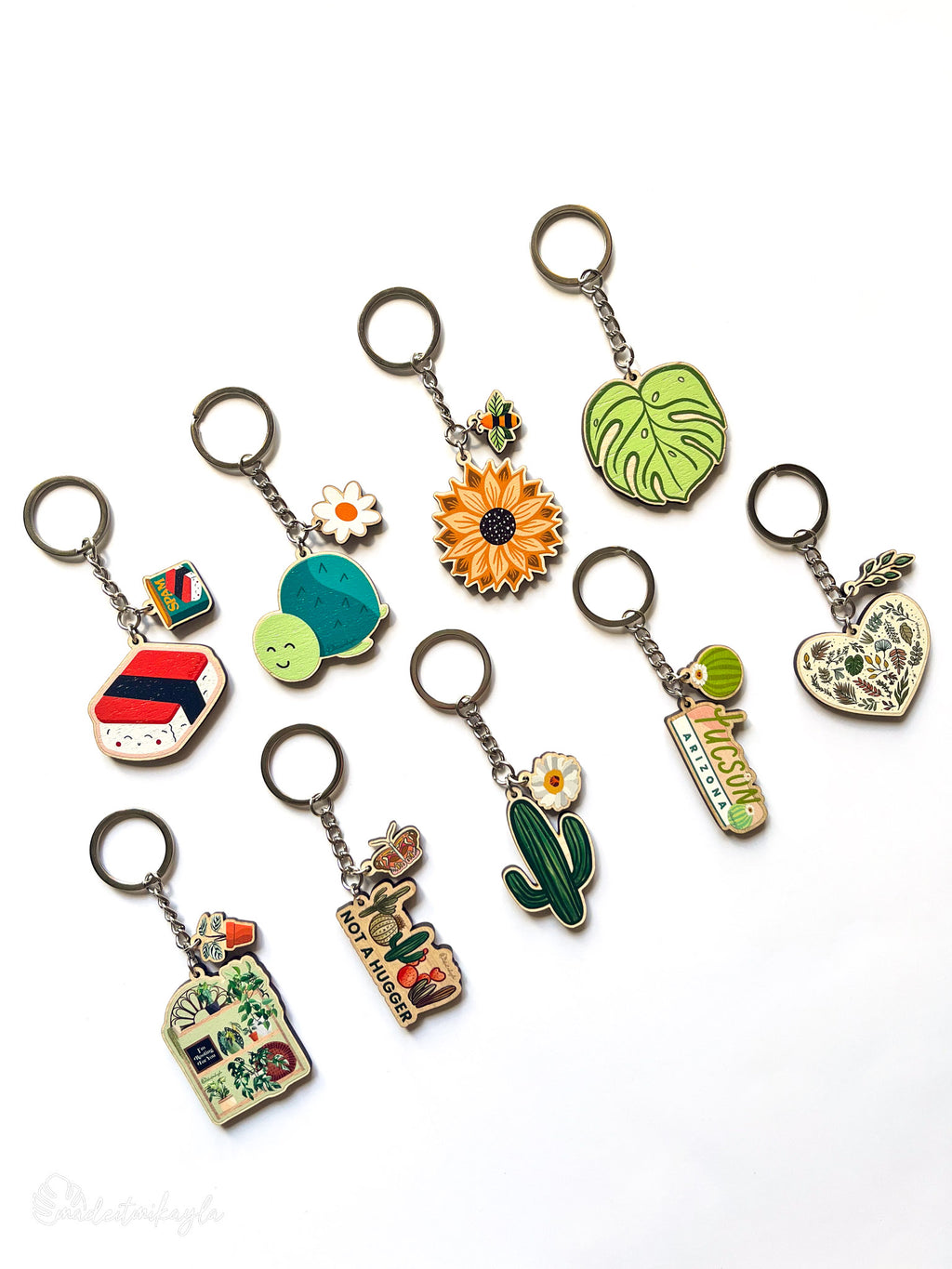 Foliage Heart Wooden Keychain