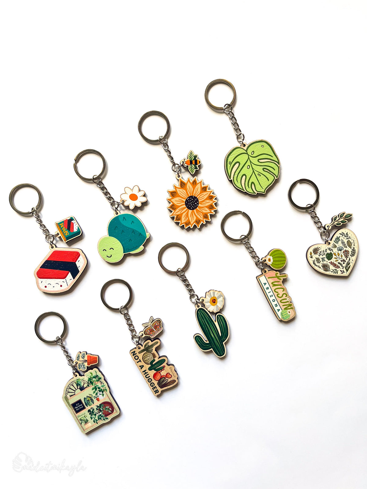 Foliage Heart Wooden Keychain