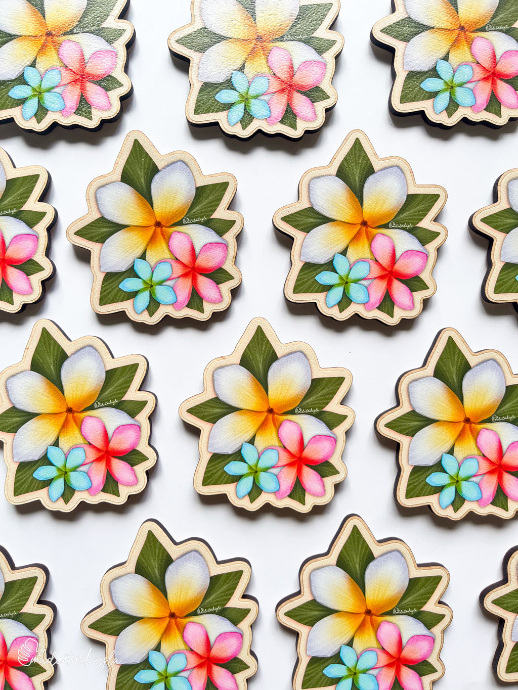 Plumeria Trio Wood Magnet