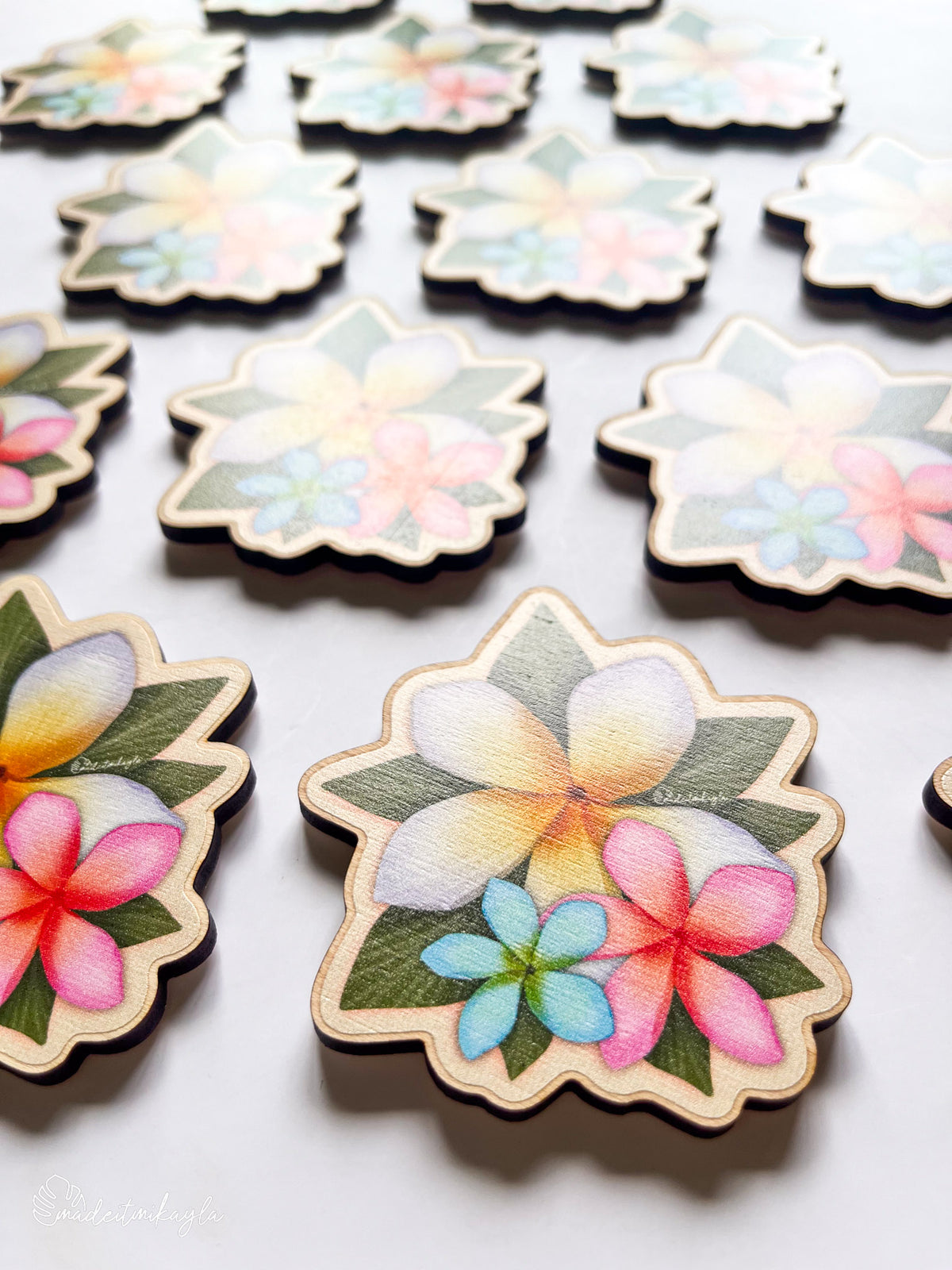 Plumeria Trio Wood Magnet