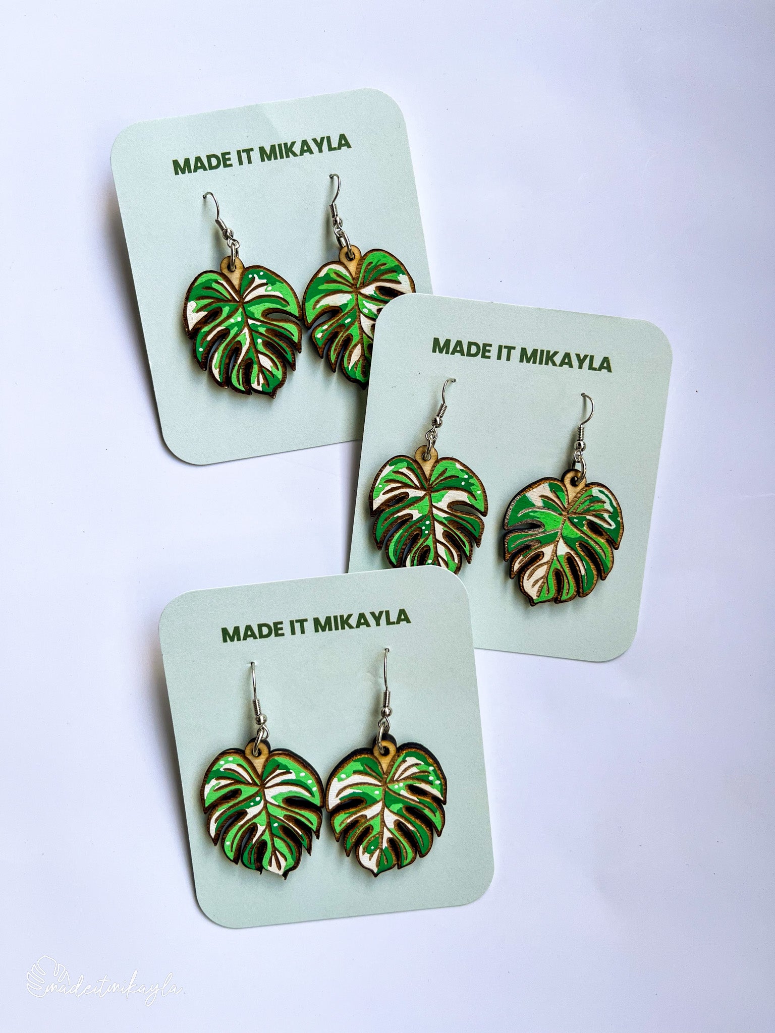 Variegated Monstera Leaf Earrings
