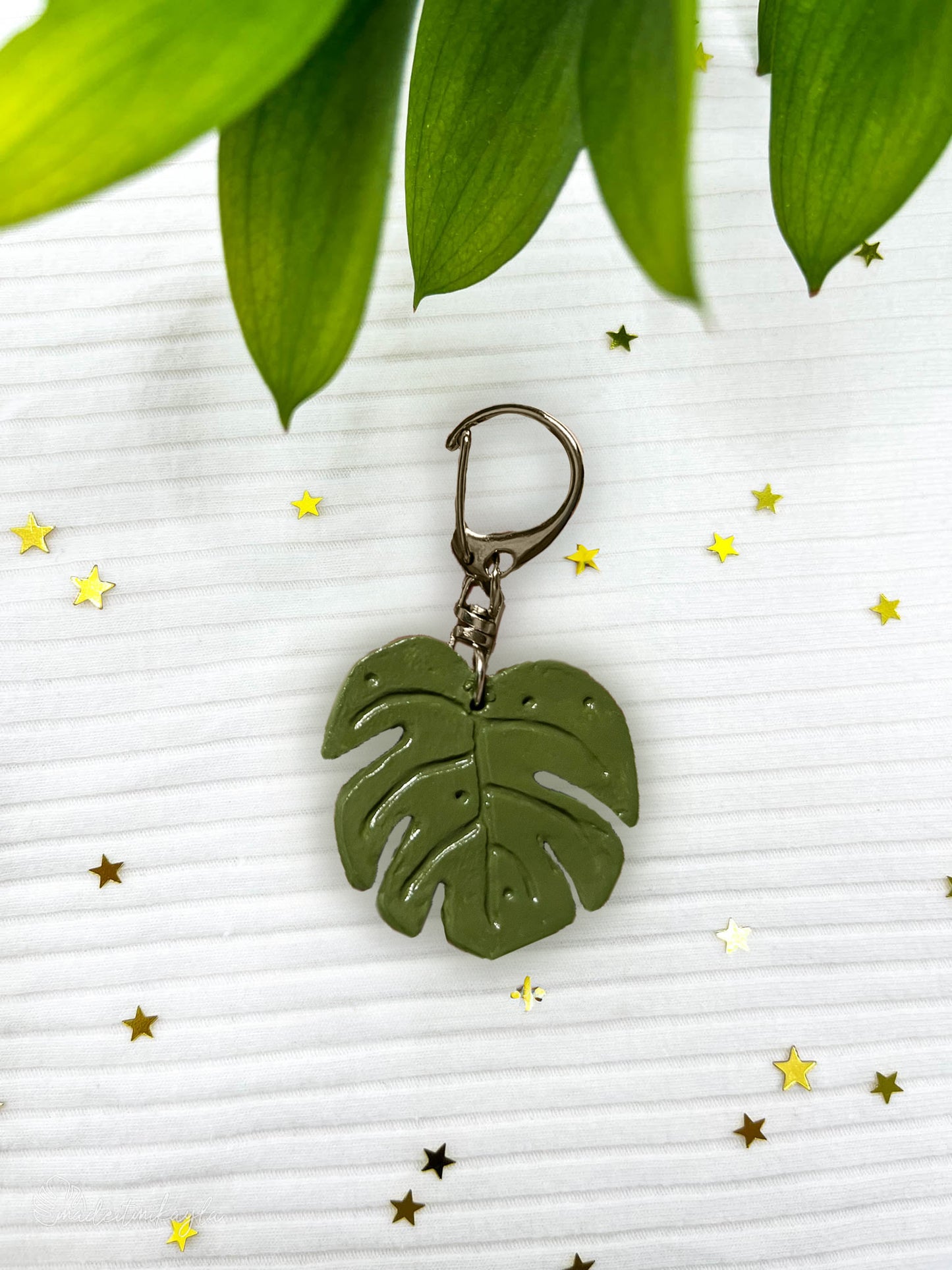 Monstera Leaf Clay Keychain