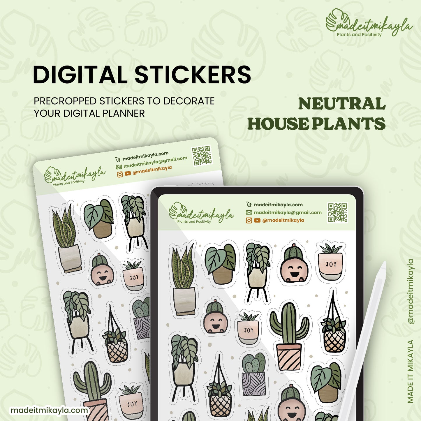 Neutral House Plants Digital Stickers | MadeItMikayla