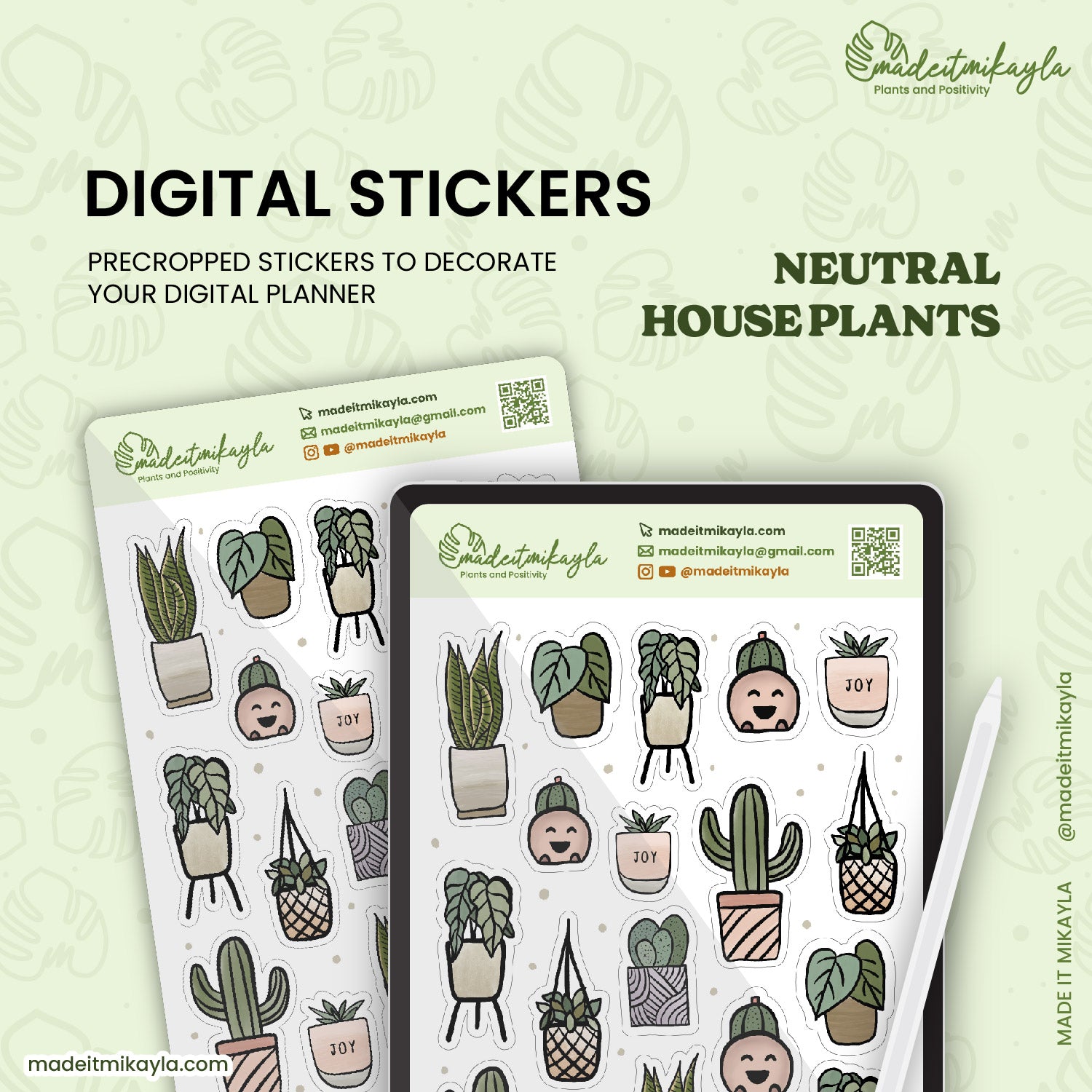 Neutral House Plants Digital Stickers | MadeItMikayla