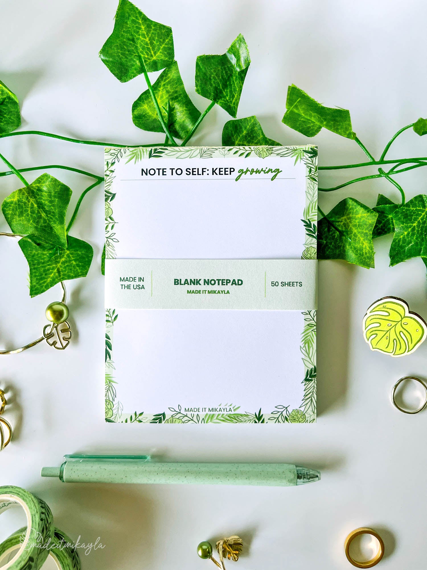 Mixed Greenery Blank Notepad | MadeItMikayla