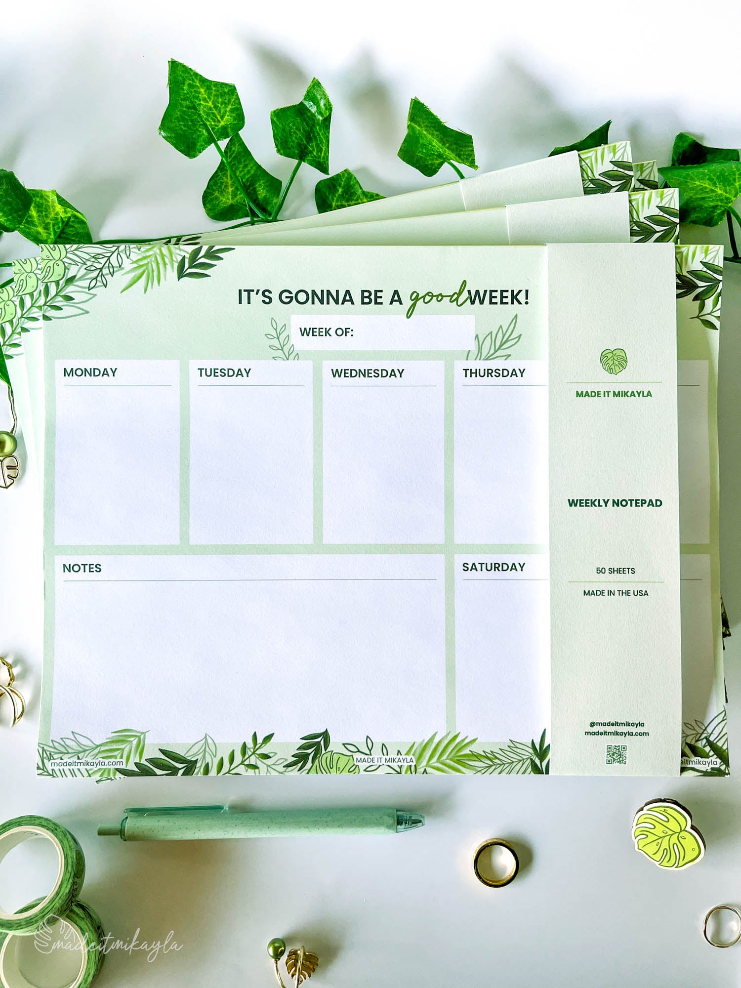 Mixed Greenery Weekly Notepad | MadeItMikayla