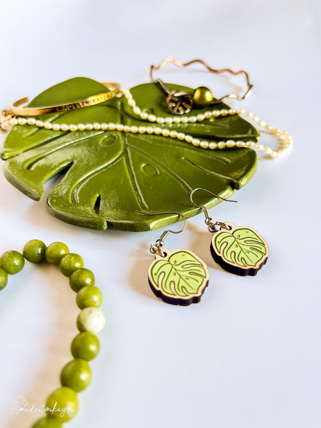 Monstera Leaf Wood Earrings