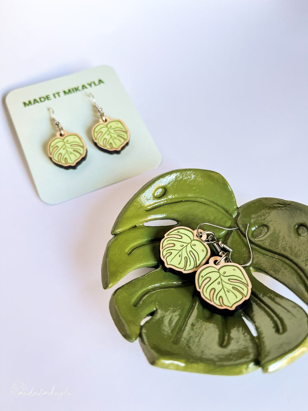 Monstera Leaf Wood Earrings