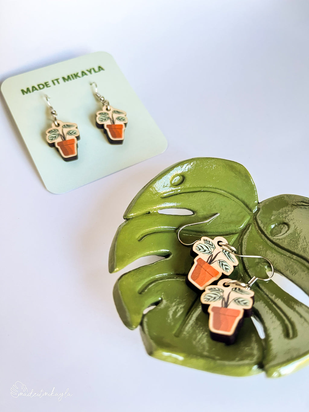 Potted Plant Wood Earrings