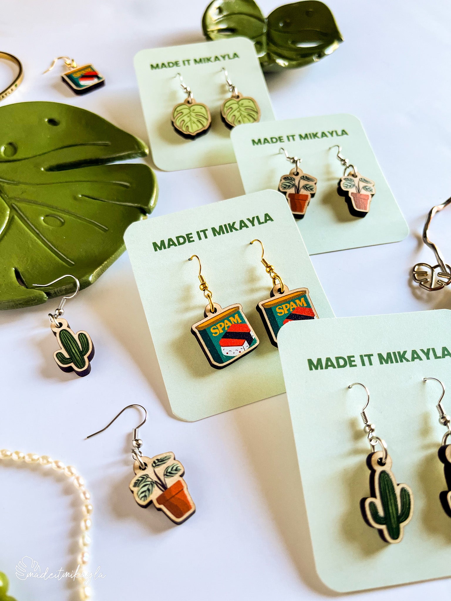 Potted Plant Wood Earrings