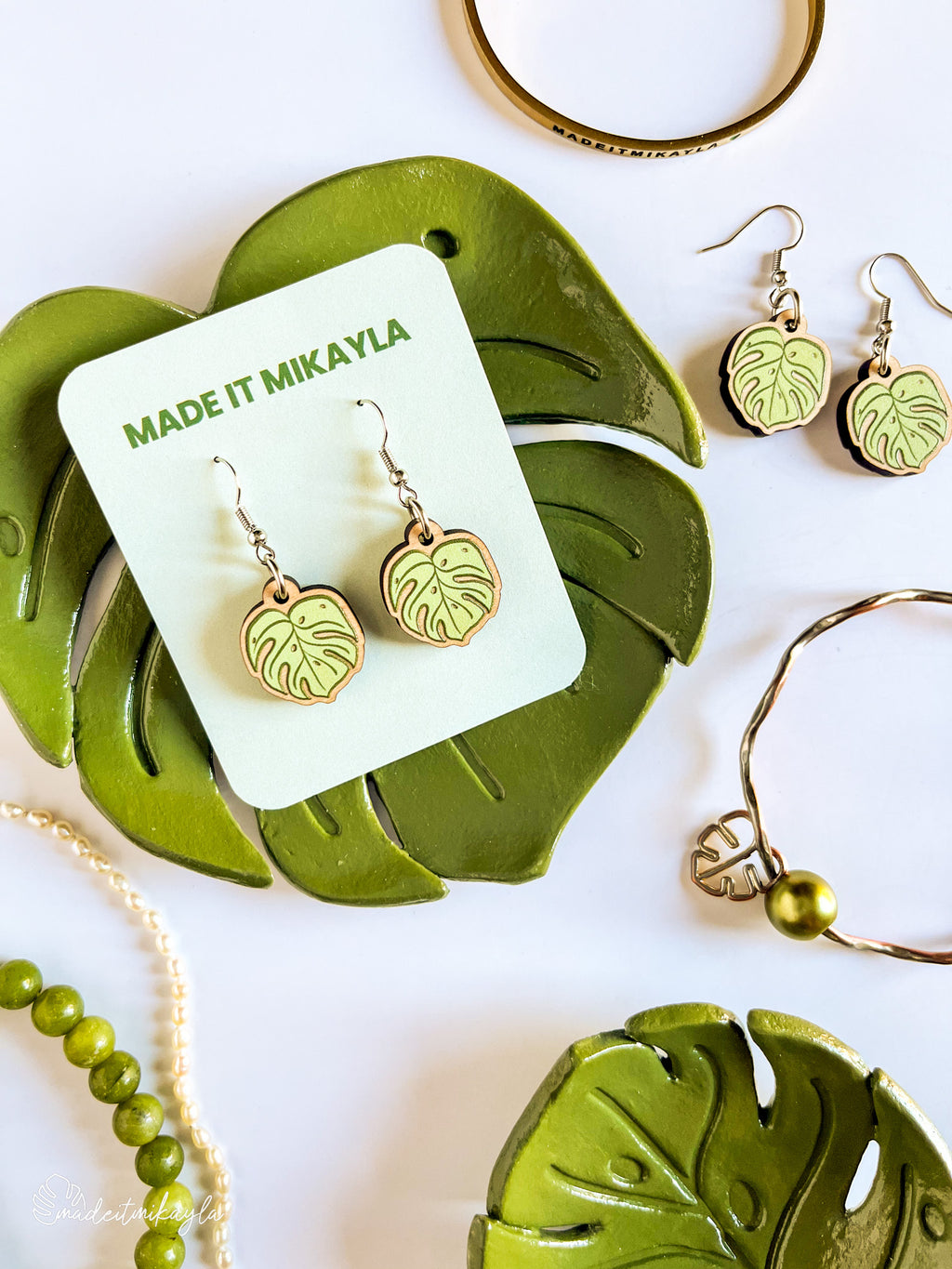 Monstera Leaf Wood Earrings
