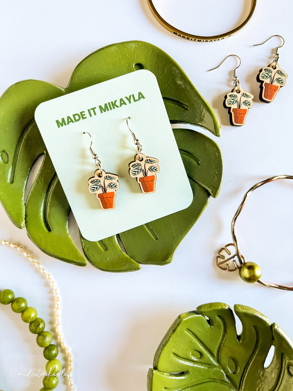 Potted Plant Wood Earrings