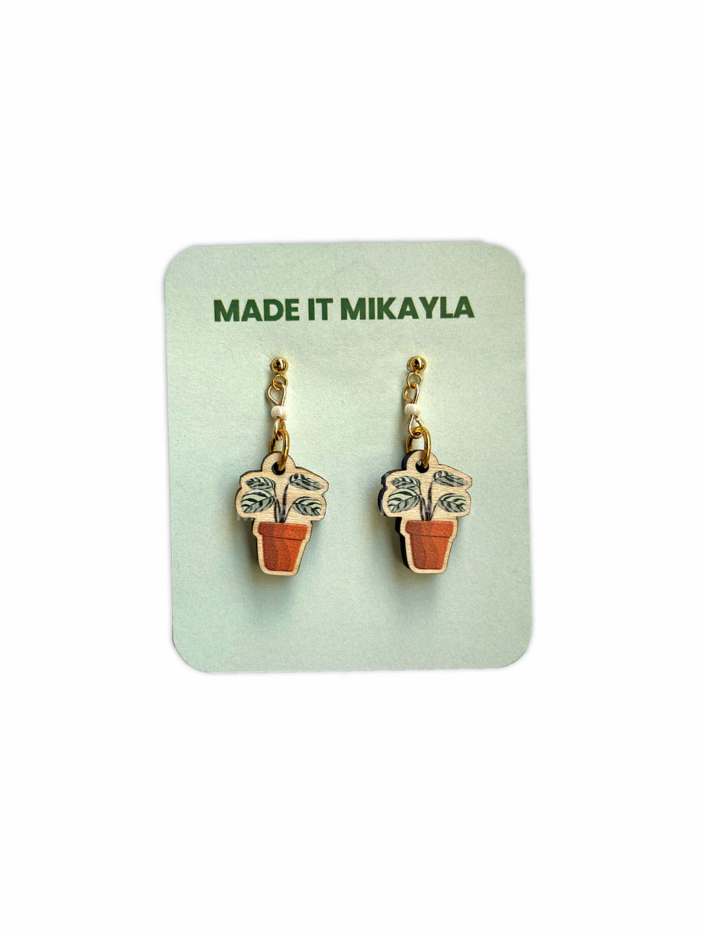 Potted Plant Wood Earrings