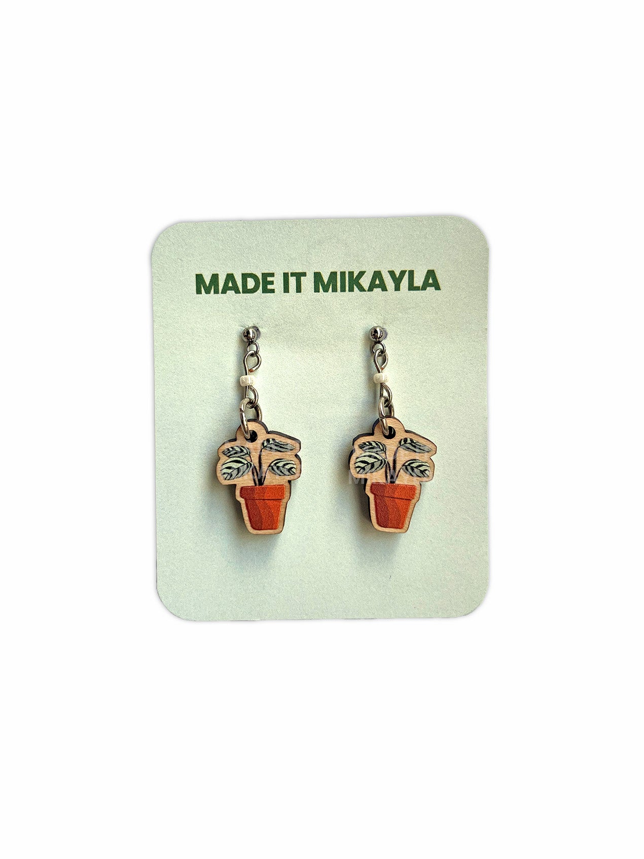 Potted Plant Wood Earrings