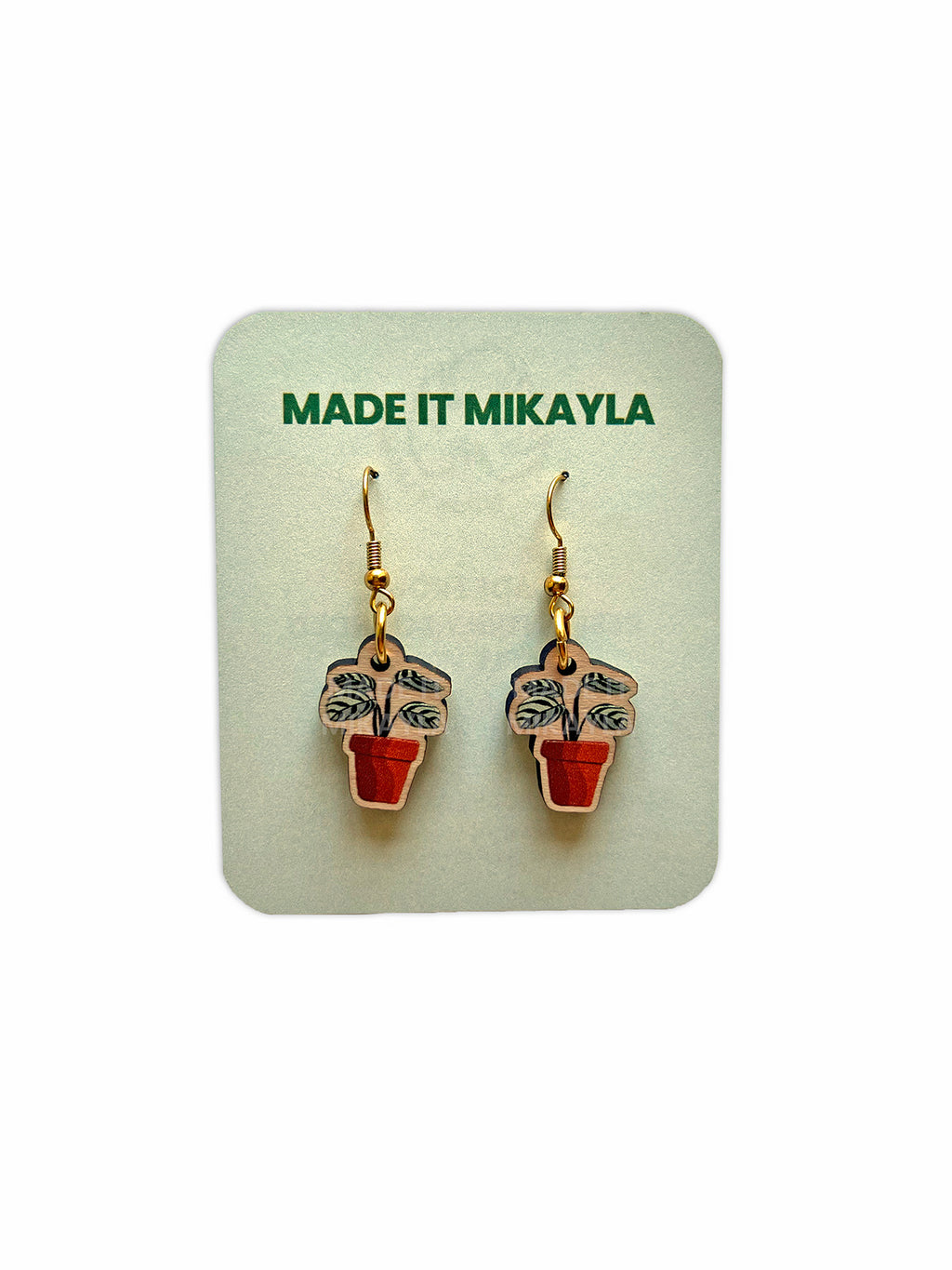 Potted Plant Wood Earrings