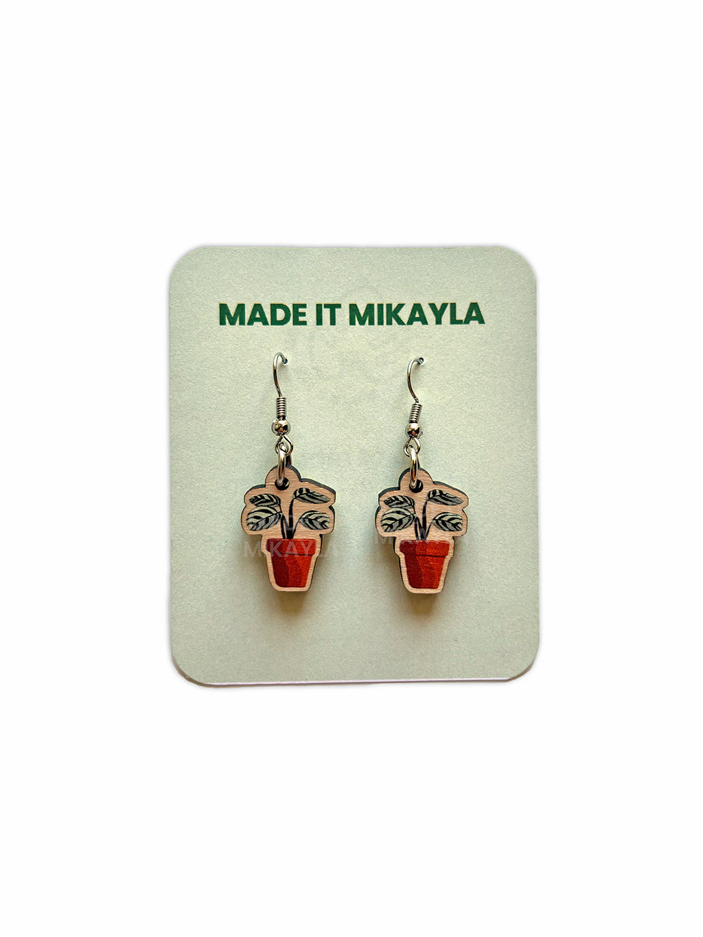 Potted Plant Wood Earrings