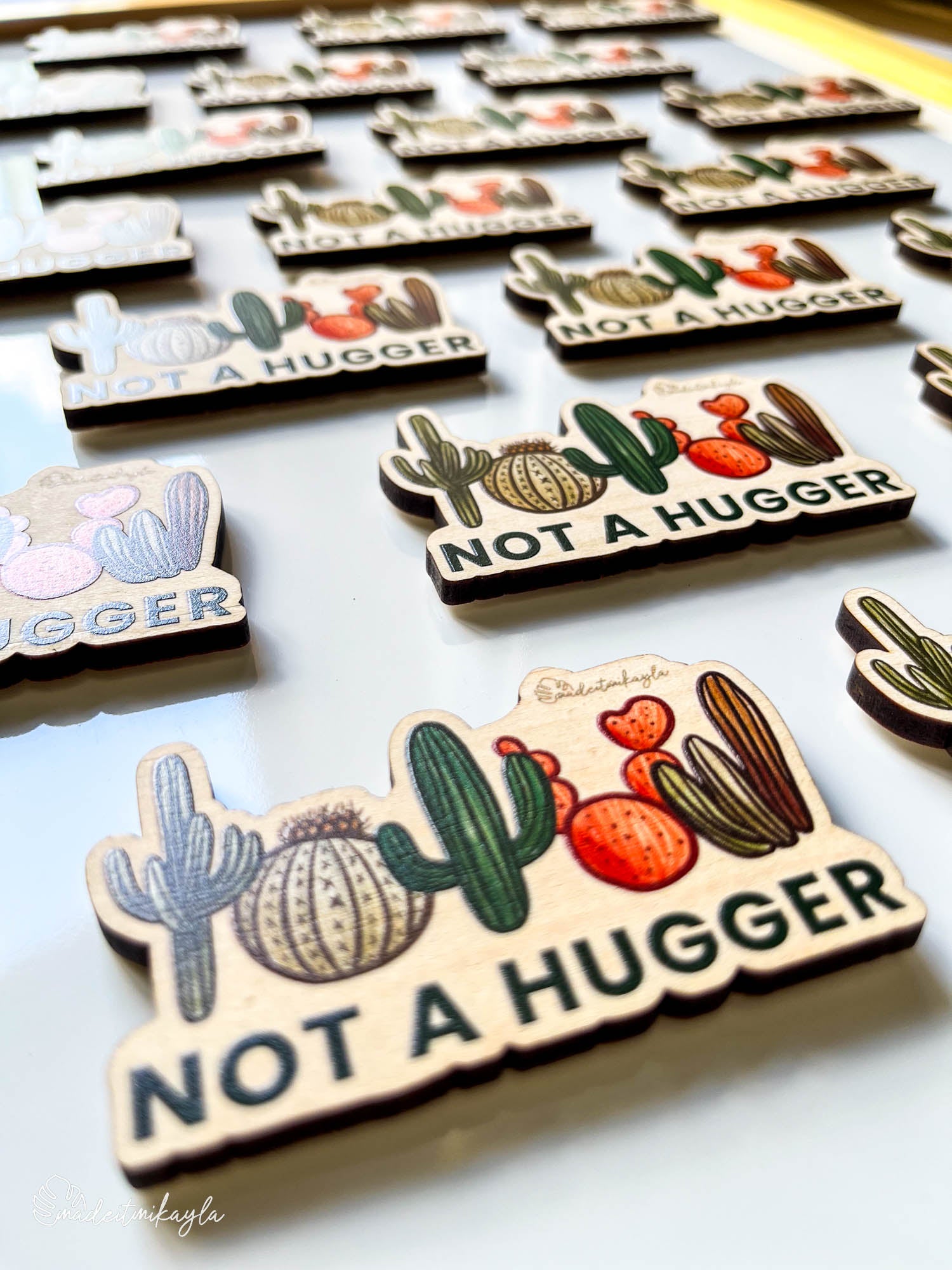 Not A Hugger Wood Magnet | MadeItMikayla