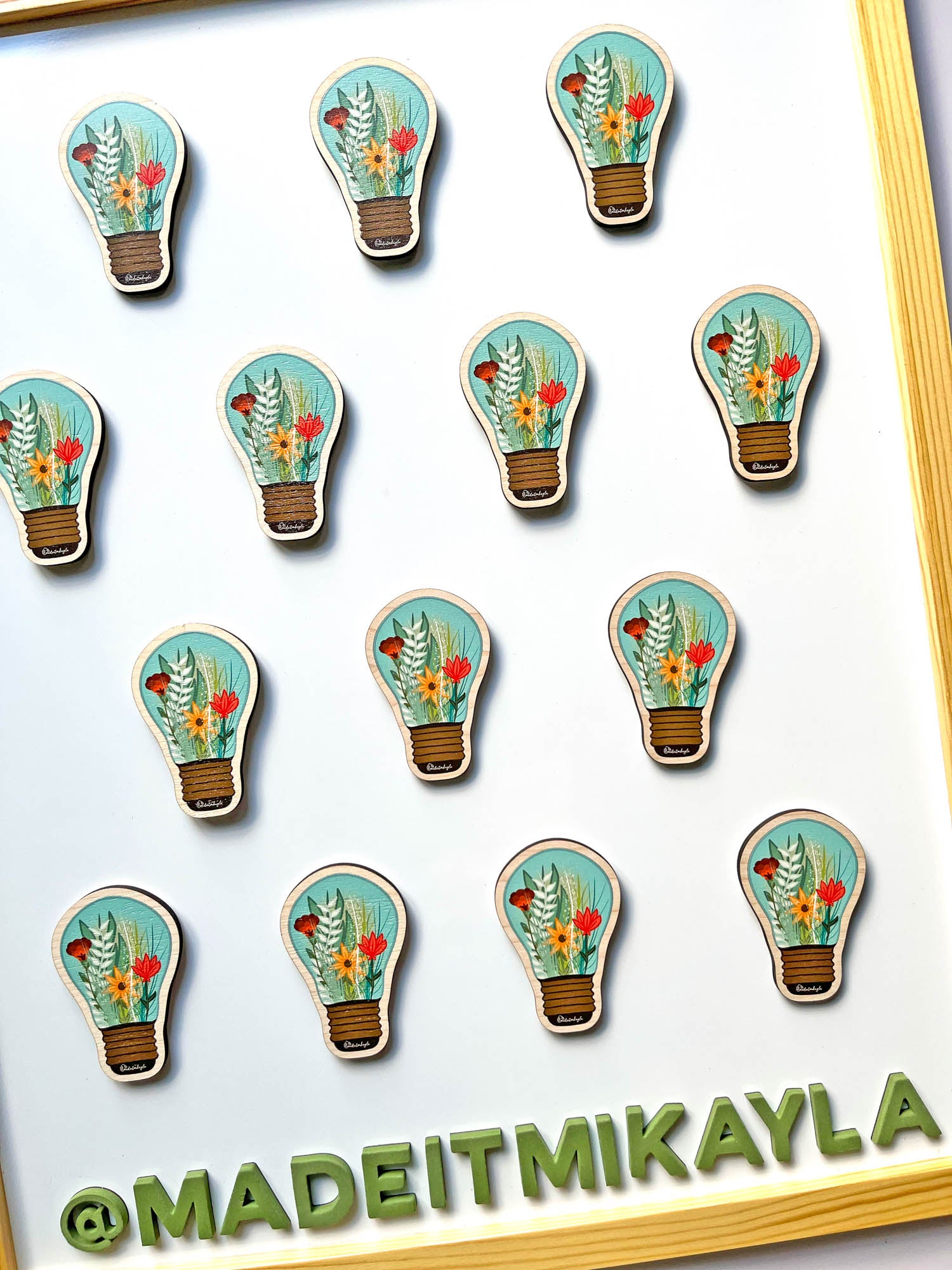 Green Energy Lightbulb Wood Magnet | MadeItMikayla