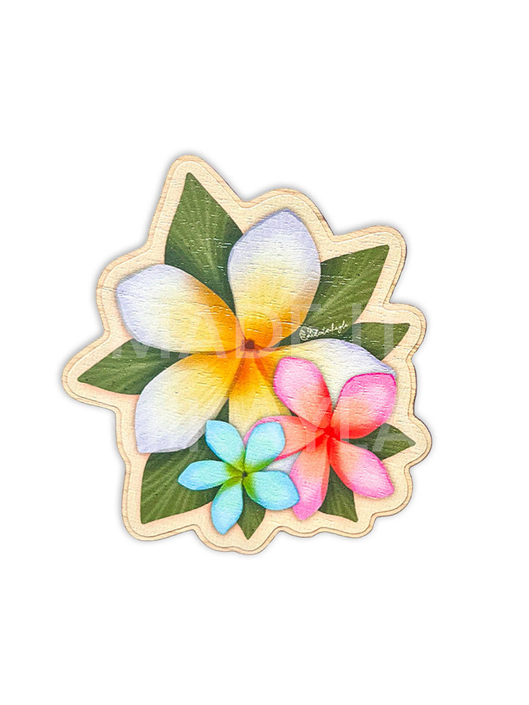 Plumeria Trio Wood Magnet