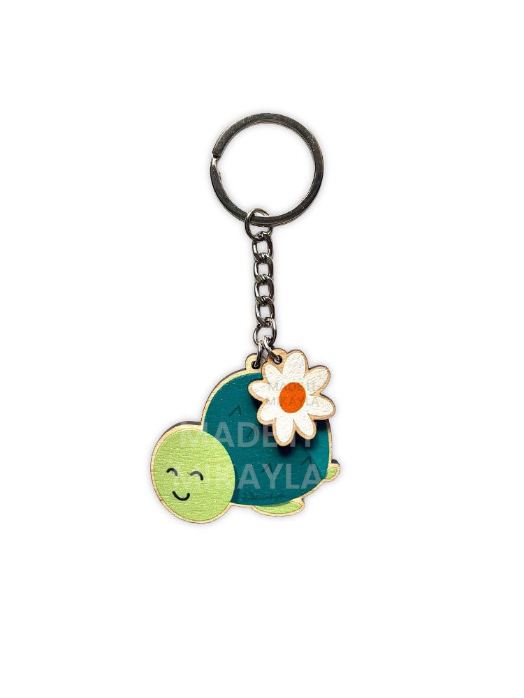 Cactus Turtle Wooden Keychain