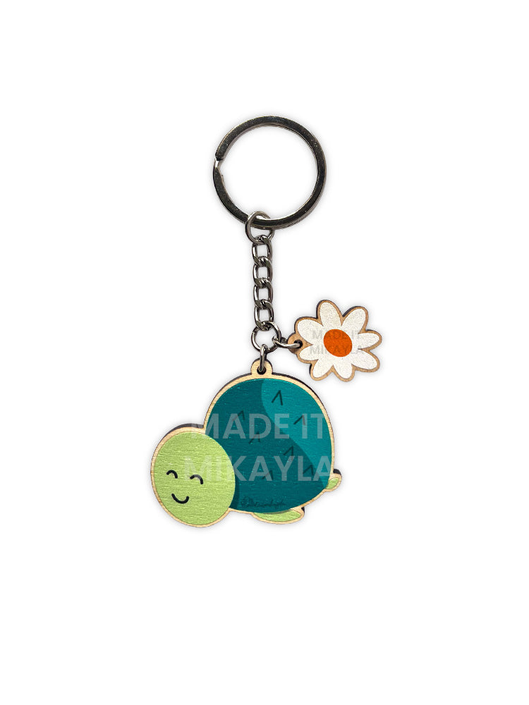 Cactus Turtle Wooden Keychain