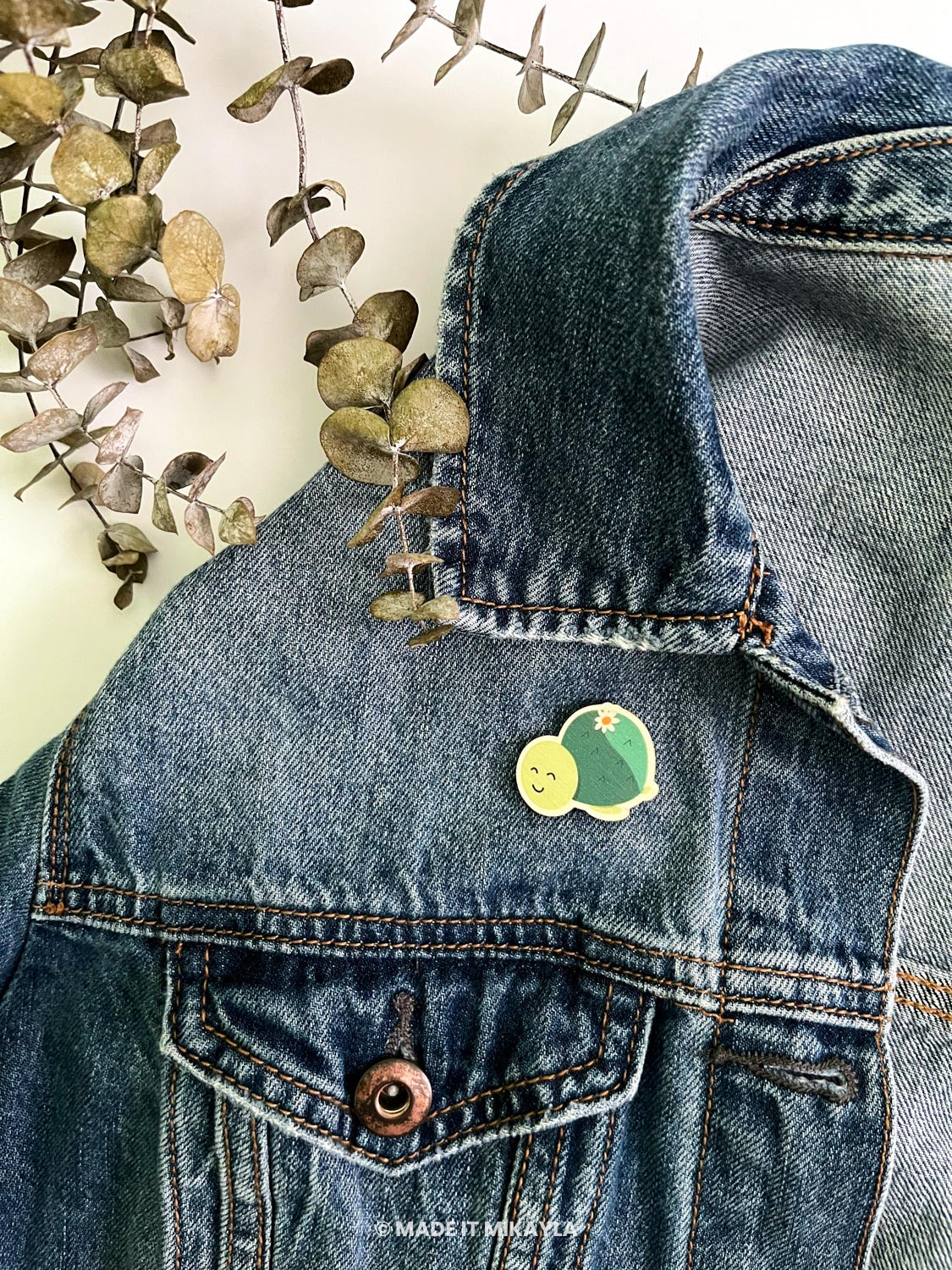 Cactus Turtle Wooden Pin | MadeItMikayla