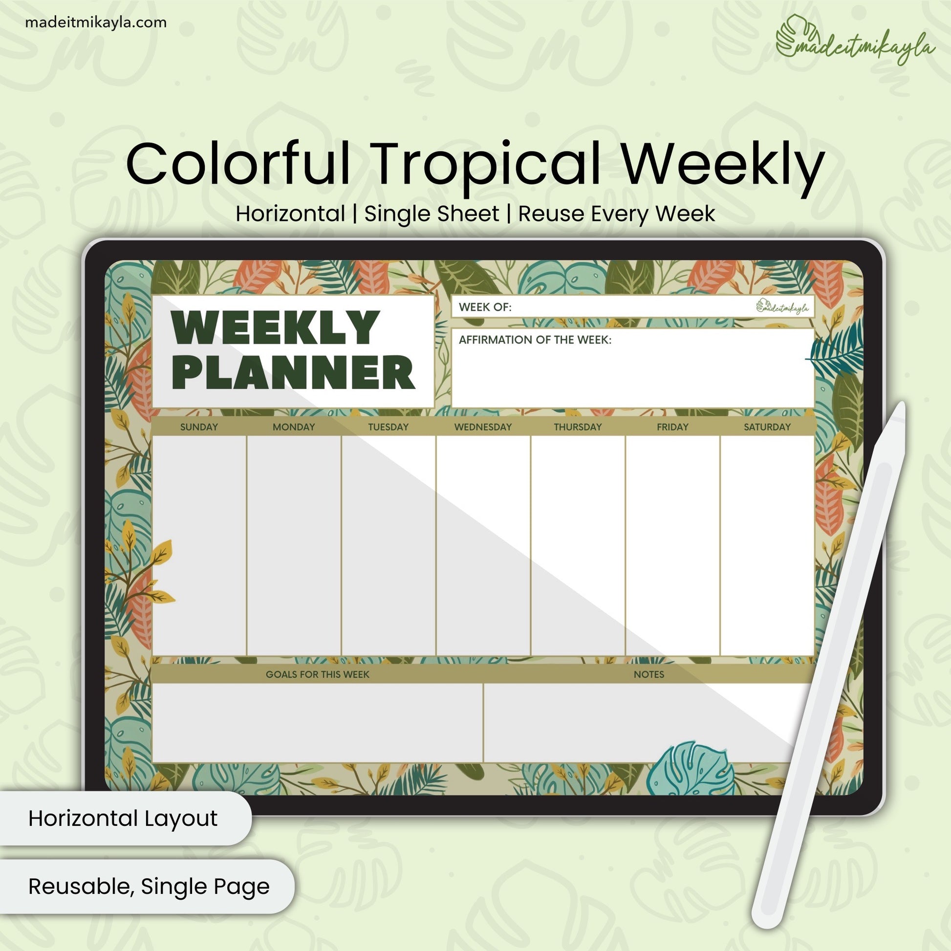 Colorful Tropical Weekly Digital Planner | MadeItMikayla