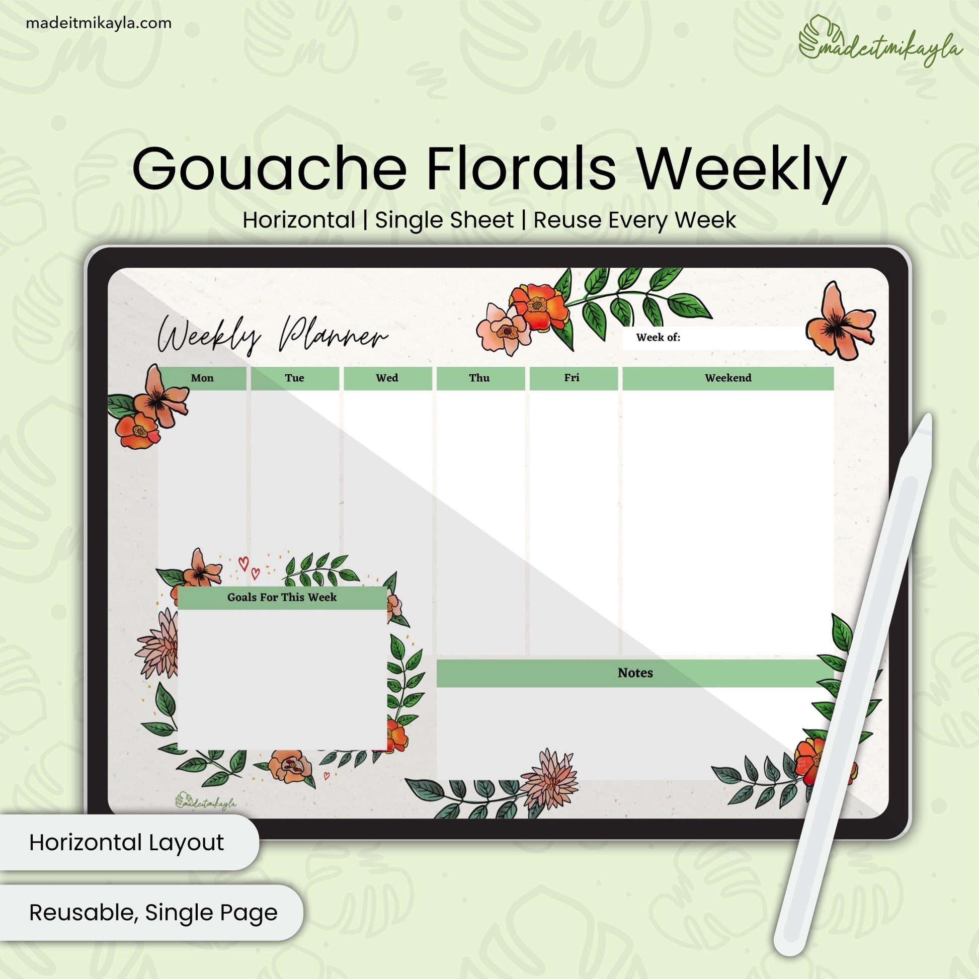 Gouache Florals Weekly Digital Planner | MadeItMikayla