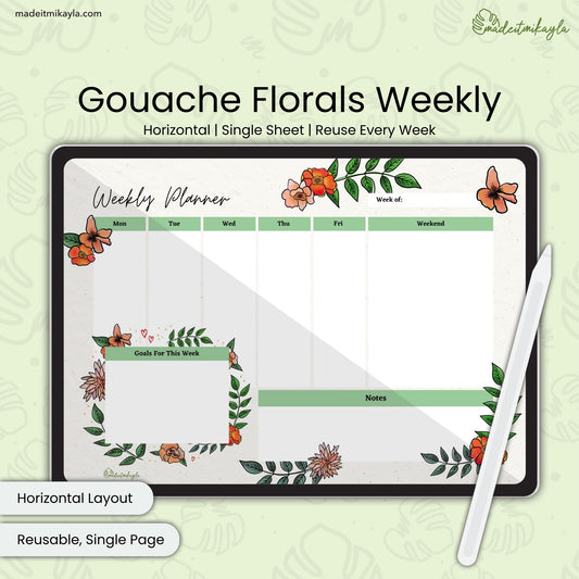 Gouache Florals Weekly Digital Planner | MadeItMikayla