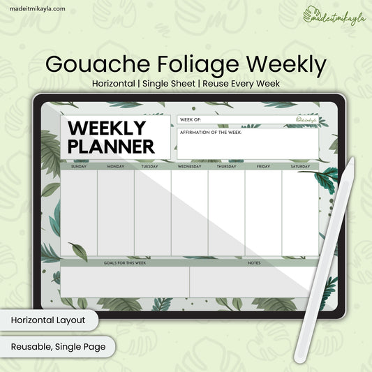 Gouache Foliage Weekly Digital Planner | MadeItMikayla