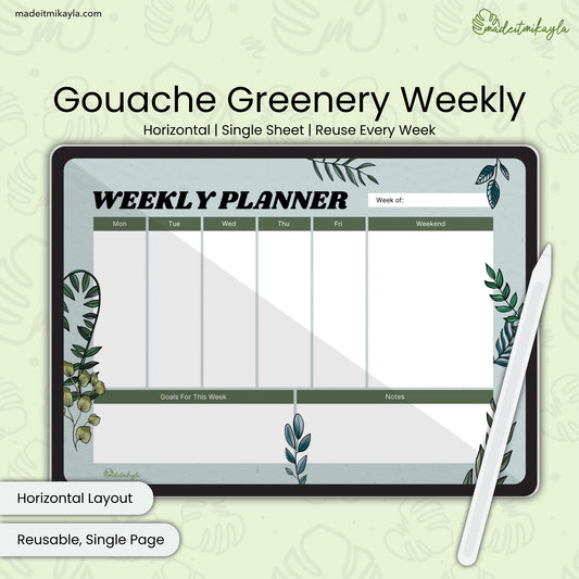 Gouache Greenery Weekly Digital Planner | MadeItMikayla