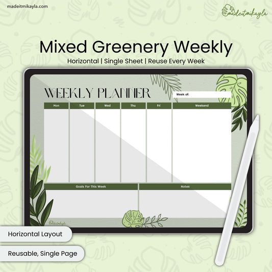 Mixed Greenery Weekly Digital Planner | MadeItMikayla