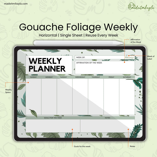 Gouache Foliage Weekly Digital Planner | MadeItMikayla